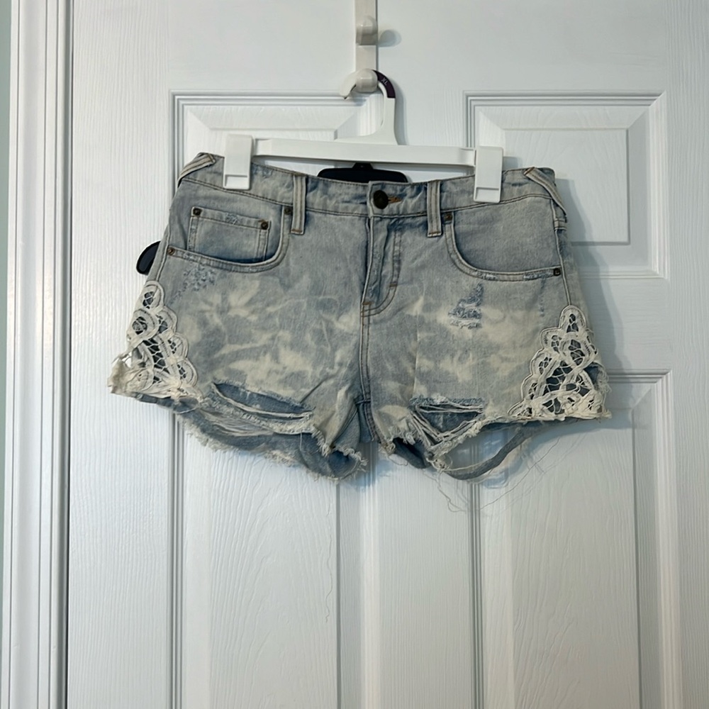 Free people lace side detail denim shorts